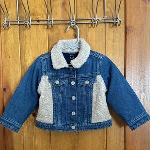 GAP Kids Blue Denim Jacket with Cream Sherpa
